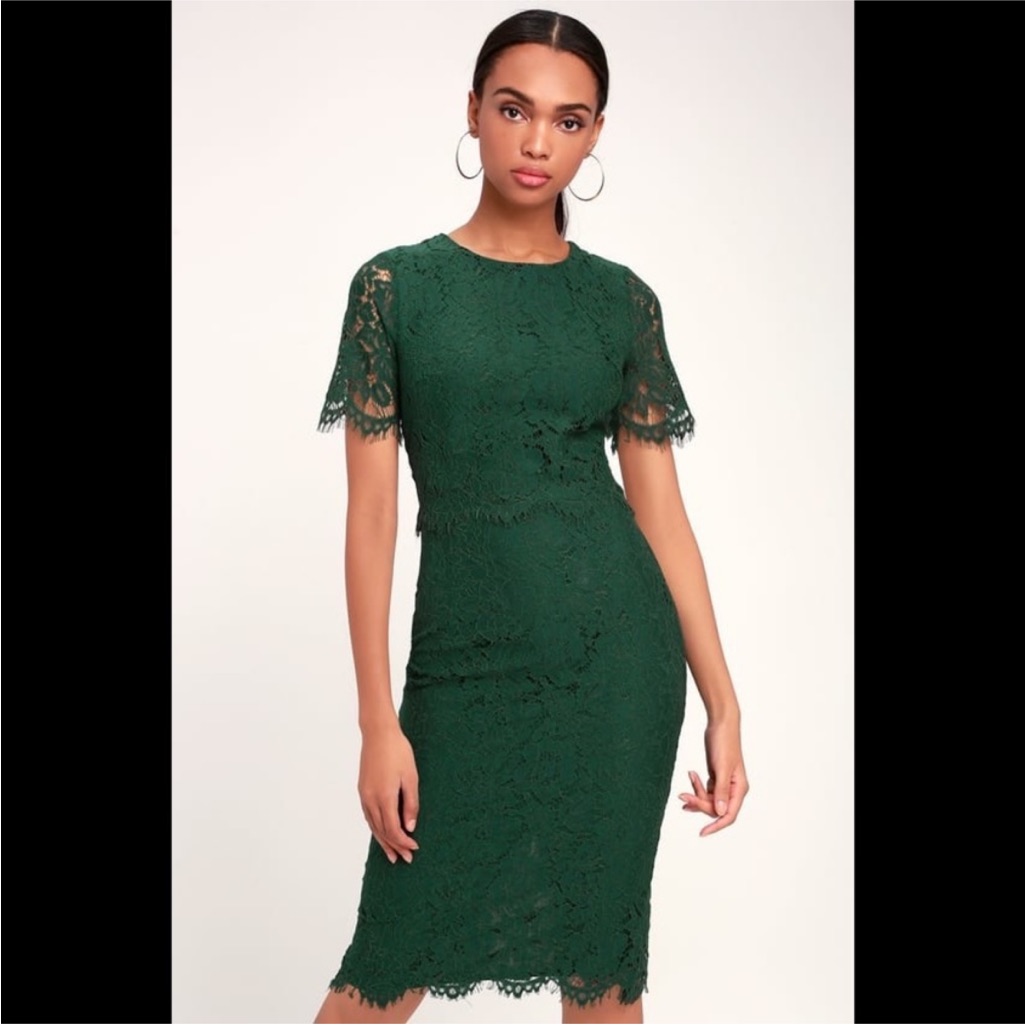 Nwts Lulu’s Forest Green Lace Midi Dress, Small